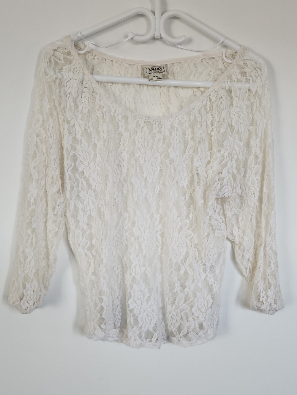 AKIRA Cream Lace Scoop Neck Long Sleeve Top